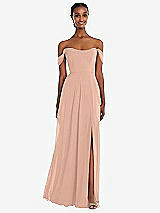 Front View Thumbnail - Pale Peach Off-the-Shoulder Basque Neck Maxi Dress with Flounce Sleeves