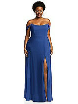Alt View 1 Thumbnail - Classic Blue Off-the-Shoulder Basque Neck Maxi Dress with Flounce Sleeves