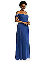 Alt View 2 Thumbnail - Classic Blue Off-the-Shoulder Basque Neck Maxi Dress with Flounce Sleeves
