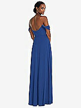Rear View Thumbnail - Classic Blue Off-the-Shoulder Basque Neck Maxi Dress with Flounce Sleeves