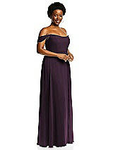Alt View 2 Thumbnail - Aubergine Off-the-Shoulder Basque Neck Maxi Dress with Flounce Sleeves