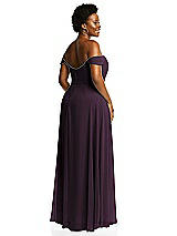 Alt View 3 Thumbnail - Aubergine Off-the-Shoulder Basque Neck Maxi Dress with Flounce Sleeves