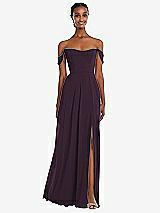 Front View Thumbnail - Aubergine Off-the-Shoulder Basque Neck Maxi Dress with Flounce Sleeves