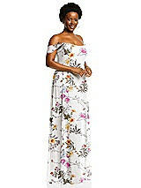 Alt View 2 Thumbnail - Butterfly Botanica Ivory Off-the-Shoulder Basque Neck Maxi Dress with Flounce Sleeves