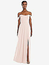 Front View Thumbnail - Blush Off-the-Shoulder Basque Neck Maxi Dress with Flounce Sleeves