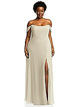 Alt View 1 Thumbnail - Champagne Off-the-Shoulder Basque Neck Maxi Dress with Flounce Sleeves