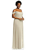 Alt View 2 Thumbnail - Champagne Off-the-Shoulder Basque Neck Maxi Dress with Flounce Sleeves