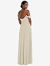 Rear View Thumbnail - Champagne Off-the-Shoulder Basque Neck Maxi Dress with Flounce Sleeves