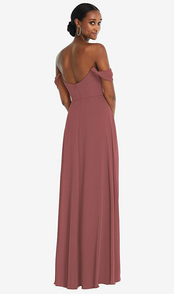 Back View - English Rose Off-the-Shoulder Basque Neck Maxi Dress with Flounce Sleeves