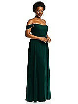 Alt View 2 Thumbnail - Evergreen Off-the-Shoulder Basque Neck Maxi Dress with Flounce Sleeves