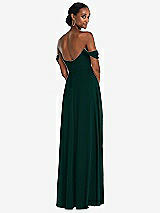 Rear View Thumbnail - Evergreen Off-the-Shoulder Basque Neck Maxi Dress with Flounce Sleeves