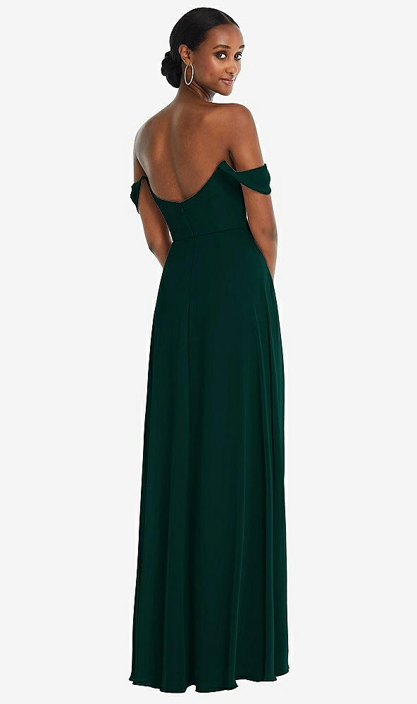 Back View - Evergreen Off-the-Shoulder Basque Neck Maxi Dress with Flounce Sleeves
