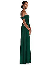 Side View Thumbnail - Hunter Green Off-the-Shoulder Basque Neck Maxi Dress with Flounce Sleeves