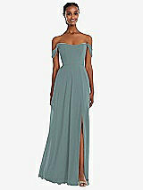 Front View Thumbnail - Icelandic Off-the-Shoulder Basque Neck Maxi Dress with Flounce Sleeves