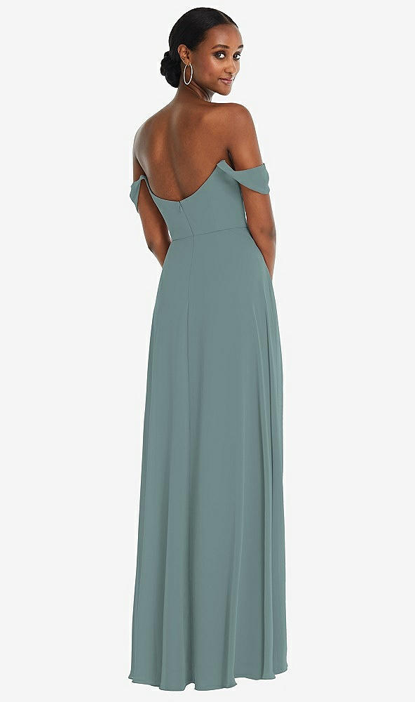 Back View - Icelandic Off-the-Shoulder Basque Neck Maxi Dress with Flounce Sleeves