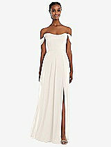 Front View Thumbnail - Ivory Off-the-Shoulder Basque Neck Maxi Dress with Flounce Sleeves