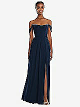 Front View Thumbnail - Midnight Navy Off-the-Shoulder Basque Neck Maxi Dress with Flounce Sleeves