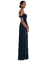 Side View Thumbnail - Midnight Navy Off-the-Shoulder Basque Neck Maxi Dress with Flounce Sleeves