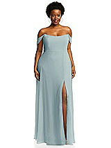 Alt View 1 Thumbnail - Morning Sky Off-the-Shoulder Basque Neck Maxi Dress with Flounce Sleeves