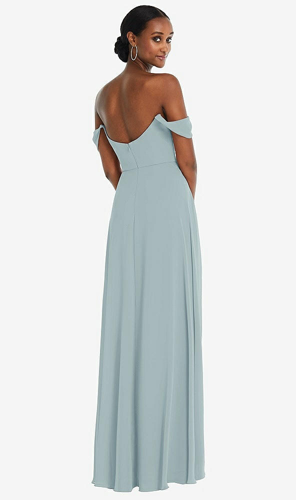 Back View - Morning Sky Off-the-Shoulder Basque Neck Maxi Dress with Flounce Sleeves