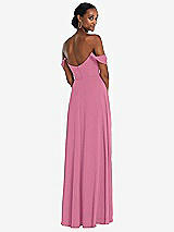 Rear View Thumbnail - Orchid Pink Off-the-Shoulder Basque Neck Maxi Dress with Flounce Sleeves