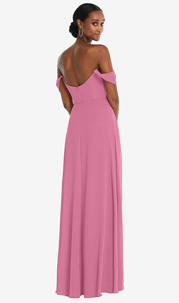 Back View - Orchid Pink Off-the-Shoulder Basque Neck Maxi Dress with Flounce Sleeves