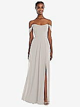 Front View Thumbnail - Oyster Off-the-Shoulder Basque Neck Maxi Dress with Flounce Sleeves