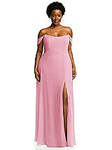 Alt View 1 Thumbnail - Peony Pink Off-the-Shoulder Basque Neck Maxi Dress with Flounce Sleeves