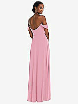 Rear View Thumbnail - Peony Pink Off-the-Shoulder Basque Neck Maxi Dress with Flounce Sleeves