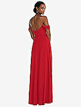 Rear View Thumbnail - Parisian Red Off-the-Shoulder Basque Neck Maxi Dress with Flounce Sleeves
