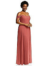 Alt View 2 Thumbnail - Coral Pink Off-the-Shoulder Basque Neck Maxi Dress with Flounce Sleeves