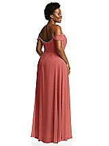 Alt View 3 Thumbnail - Coral Pink Off-the-Shoulder Basque Neck Maxi Dress with Flounce Sleeves