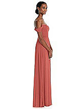 Side View Thumbnail - Coral Pink Off-the-Shoulder Basque Neck Maxi Dress with Flounce Sleeves