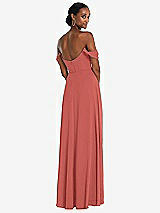 Rear View Thumbnail - Coral Pink Off-the-Shoulder Basque Neck Maxi Dress with Flounce Sleeves