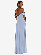 Rear View Thumbnail - Sky Blue Off-the-Shoulder Basque Neck Maxi Dress with Flounce Sleeves