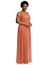 Alt View 2 Thumbnail - Terracotta Copper Off-the-Shoulder Basque Neck Maxi Dress with Flounce Sleeves