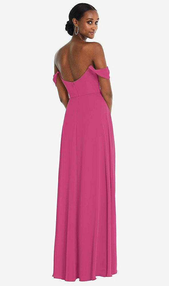 Back View - Tea Rose Off-the-Shoulder Basque Neck Maxi Dress with Flounce Sleeves