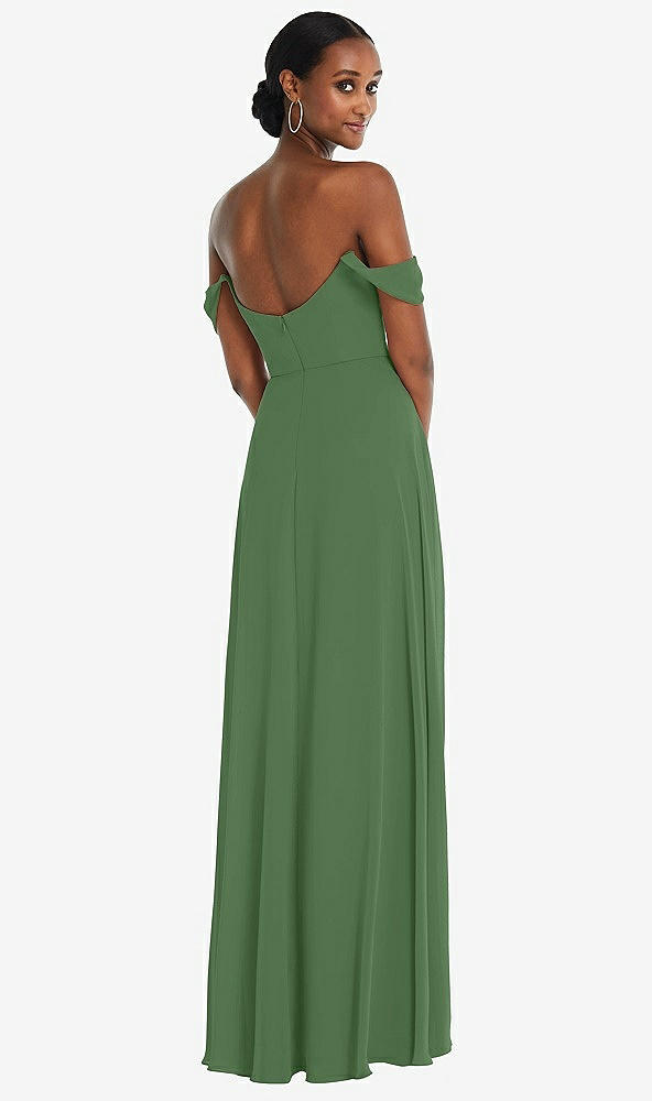 Back View - Vineyard Green Off-the-Shoulder Basque Neck Maxi Dress with Flounce Sleeves