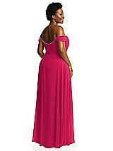 Alt View 3 Thumbnail - Vivid Pink Off-the-Shoulder Basque Neck Maxi Dress with Flounce Sleeves