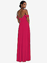 Rear View Thumbnail - Vivid Pink Off-the-Shoulder Basque Neck Maxi Dress with Flounce Sleeves