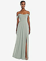 Front View Thumbnail - Willow Green Off-the-Shoulder Basque Neck Maxi Dress with Flounce Sleeves