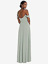 Rear View Thumbnail - Willow Green Off-the-Shoulder Basque Neck Maxi Dress with Flounce Sleeves