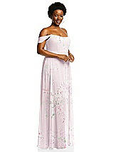 Alt View 2 Thumbnail - Watercolor Print Off-the-Shoulder Basque Neck Maxi Dress with Flounce Sleeves