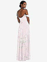 Rear View Thumbnail - Watercolor Print Off-the-Shoulder Basque Neck Maxi Dress with Flounce Sleeves