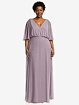 Front View Thumbnail - Lilac Dusk V-Neck Split Sleeve Blouson Bodice Maxi Dress