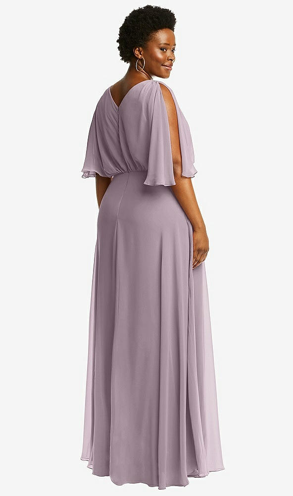 Back View - Lilac Dusk V-Neck Split Sleeve Blouson Bodice Maxi Dress