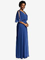 Side View Thumbnail - Classic Blue V-Neck Split Sleeve Blouson Bodice Maxi Dress