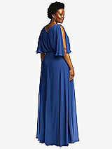Rear View Thumbnail - Classic Blue V-Neck Split Sleeve Blouson Bodice Maxi Dress