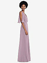 Alt View 2 Thumbnail - Suede Rose V-Neck Split Sleeve Blouson Bodice Maxi Dress