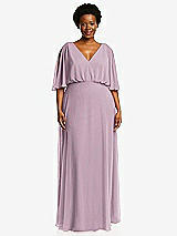 Front View Thumbnail - Suede Rose V-Neck Split Sleeve Blouson Bodice Maxi Dress